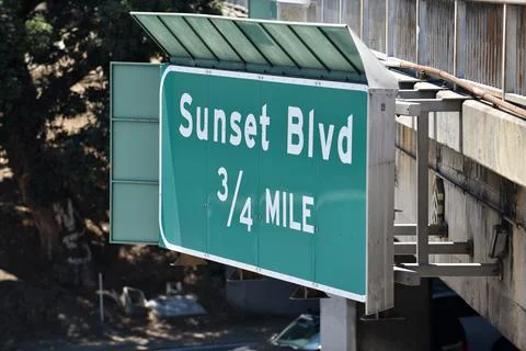 Sunset Boulevard Exit Sign Stock Photos
