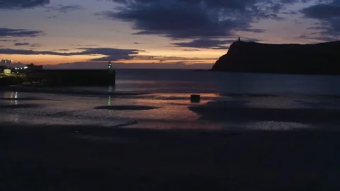 Sunset, Bradda Head from Port Erin, Isle of Man. Drone, 4K Stock Footage 89658366