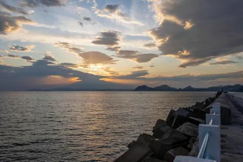 Sunset from the breakwater, Santander. Foto stock
