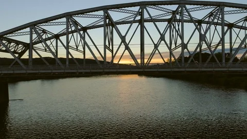 Sunset Bridge From Air Over River 库存影片 91901457