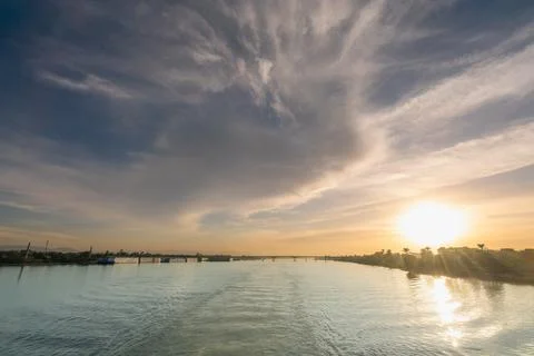 Sunset Bridge over Nile River near Temple of Luxor Egypt. Stock Photos