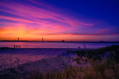 Sunset by the Bridge Stock Photos