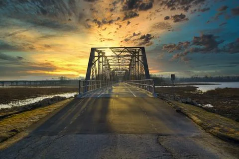Sunset on the bridge Stock Photos