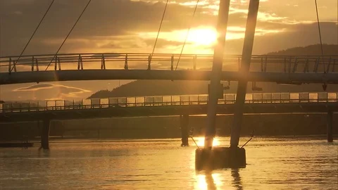 SUNSET BRIDGE SILHOUETTE Stock Footage 79947508