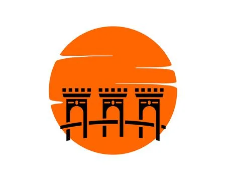 Sunset with bridge silhouette inside Stock Illustration