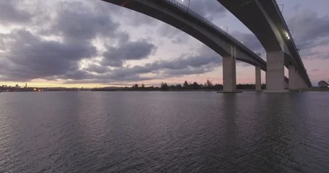 Sunset at Brisbane gateway bridge beautiful aerial view Stock Footage 102821201