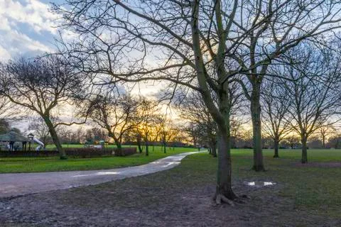 Sunset in a british park Stock Photos