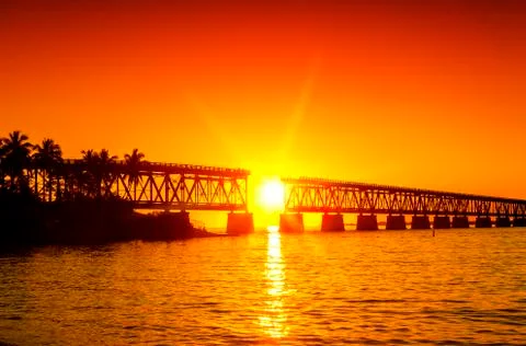 Sunset at broken bridge Stock Photos