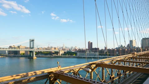 Sunset brooklyn bridge empire view 4k timelapse from new york Stock Footage 158650508