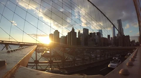 Sunset in Brooklyn Bridge Stock Footage 45948711