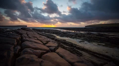 Sunset at the Brough in orkney HD Time Lapse Video stock 256084150