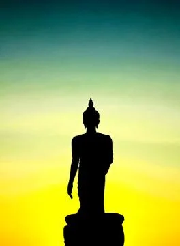 Sunset in Buddhist park in the Phutthamonthon district, Buddhamonthon. Stock Photos