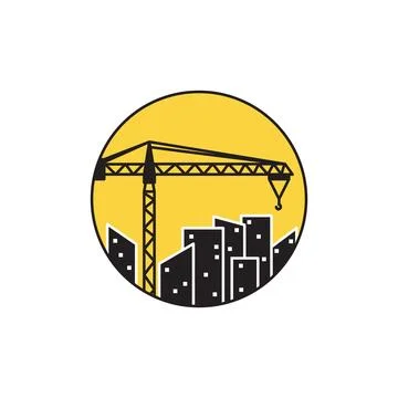 Sunset with building and crane logo design vector graphic symbol icon sign .. Ilustración de archivo
