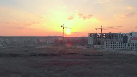 Sunset Building Construction Cranes Stock Footage 151606400