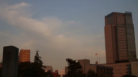 Sunset with buildings, Japan Stock Footage 95308495