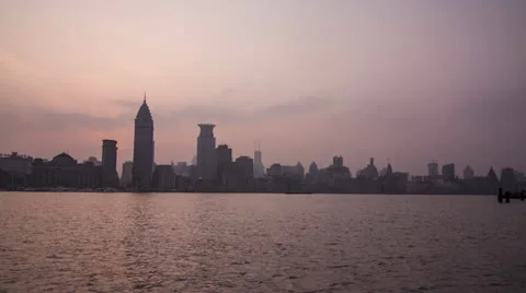 Sunset at The Bund Wide Shot Stock Footage