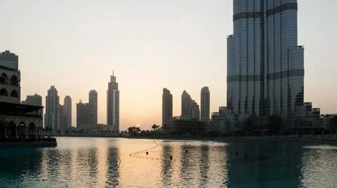 Sunset at Burj Khalifa HD Stock Footage 18185947