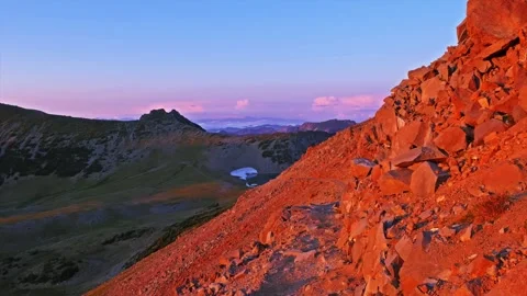 Sunset at Burroughs Mountain Trail with View of Mount Rainier National Park Stock Footage 332089752