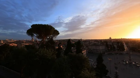 Sunset at a busy place in Rome Stock Footage 89716017