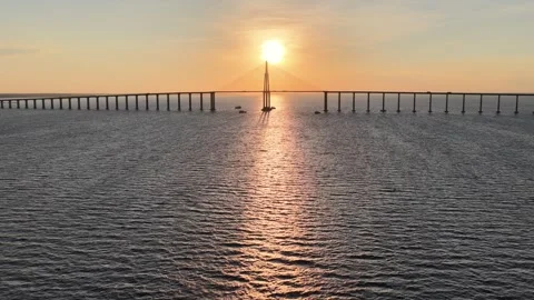 Sunset Cable Bridge In Manaus In Amazonas Brazil Near Amazon Rainforest. Stock Footage 341796690