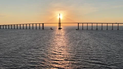 Sunset Cable Bridge In Manaus In Amazonas Brazil Near Amazon Rainforest. Stock Footage 341799447