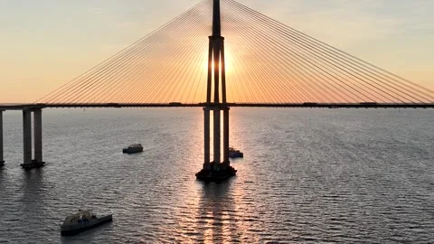 Sunset Cable Bridge In Manaus In Amazonas Brazil Near Amazon Rainforest. Stock Footage 341800602