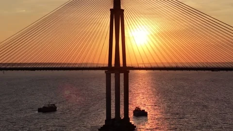 Sunset Cable Stayed Bridge In Manaus In Amazonas Brazil Near Amazon Rainforest. Stock Footage 341785576