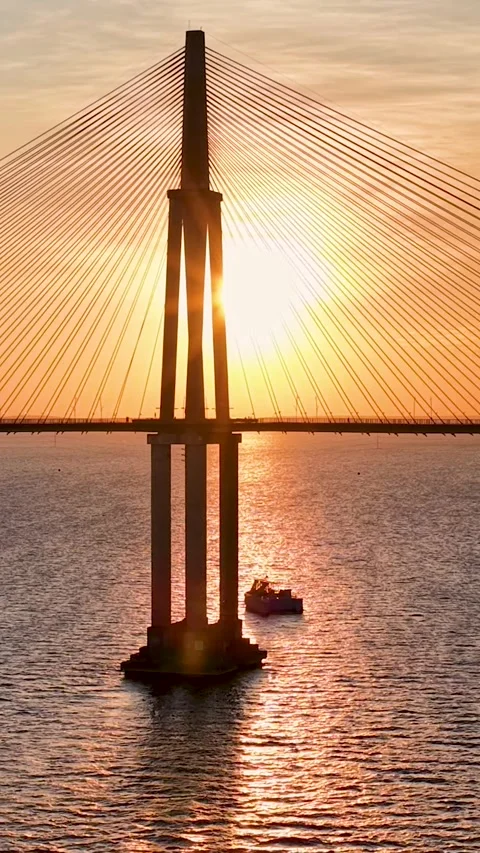 Sunset Cable Stayed Bridge In Manaus In Amazonas Brazil Near Amazon Rainforest. Stock Footage 342402005