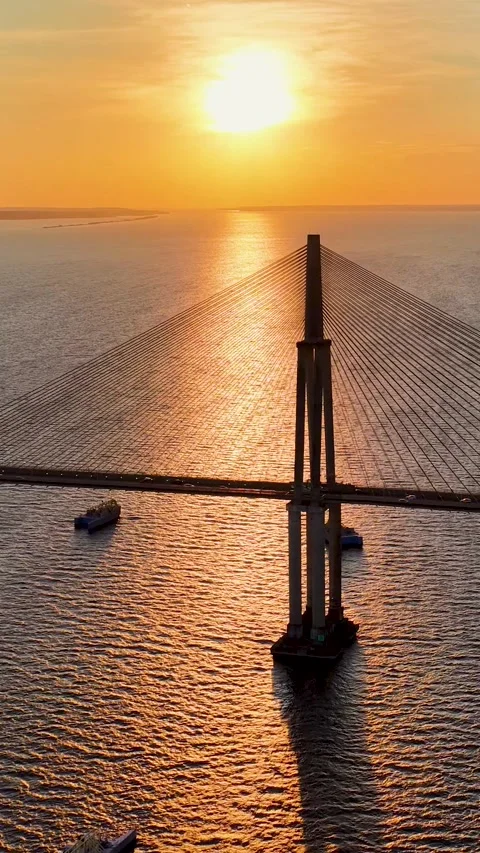 Sunset Cable Stayed Bridge In Manaus In Amazonas Brazil Near Amazon Rainforest. Stock Footage 342402731