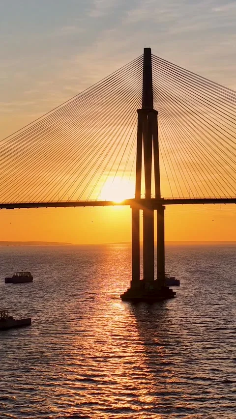 Sunset Cable Stayed Bridge In Manaus In Amazonas Brazil Near Amazon Rainforest. Stock Footage 342402743