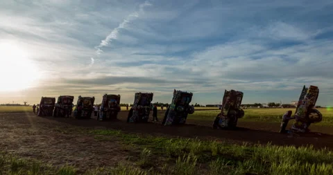 Sunset From Cadillac Ranch Stock-Footage 165620297