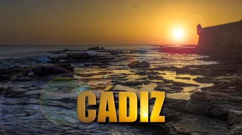 Sunset on Cadiz Text Stock Photos