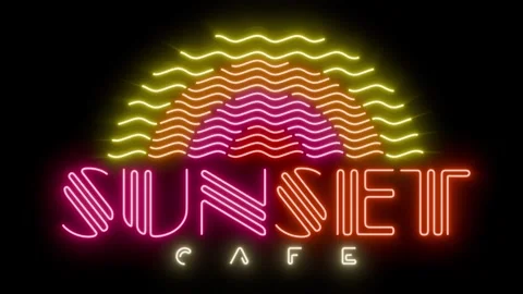 Sunset cafe flickering neon sign loop animation uniform background easy blending Stock Footage 333244826