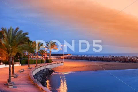Sunset on Calheta Beach in Madeira, Portugal Stock Photos