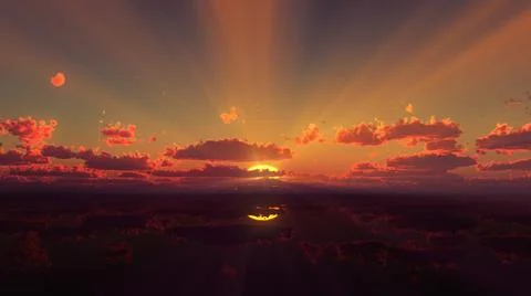 Sunset calmly sea sun ray 3d render Illustrazione stock