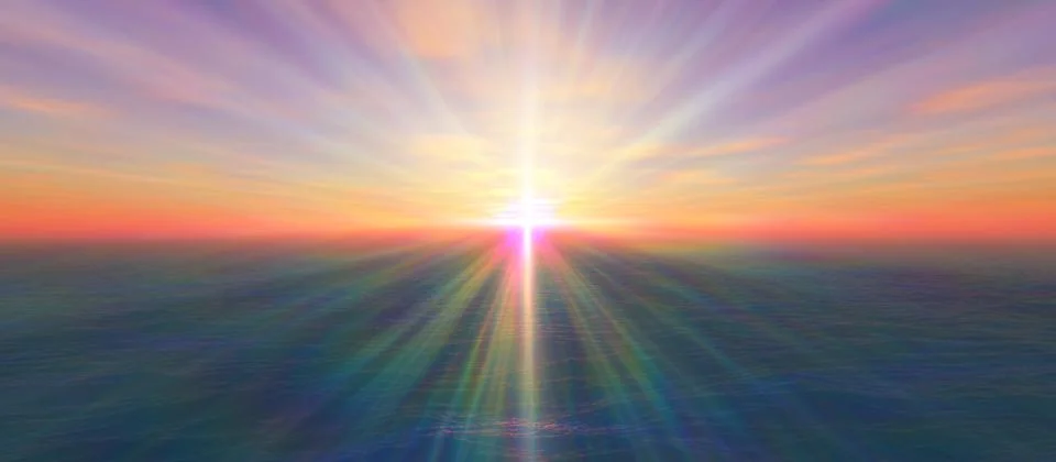 Sunset calmly sea sun ray 3d render illustration Stock Illustration