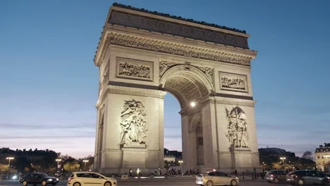 Sunset Camera Still View Roundabout Traffic Circle Arc De Triomphe Evening Paris Stock Footage 93342024
