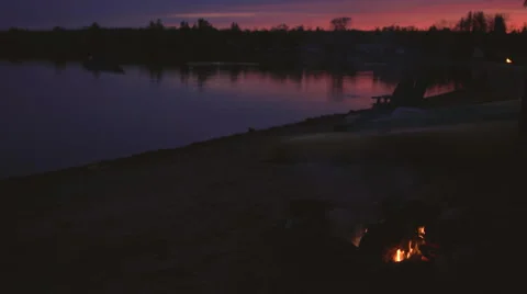 Sunset Camp Fire on a Beach. Stock Footage 63345668