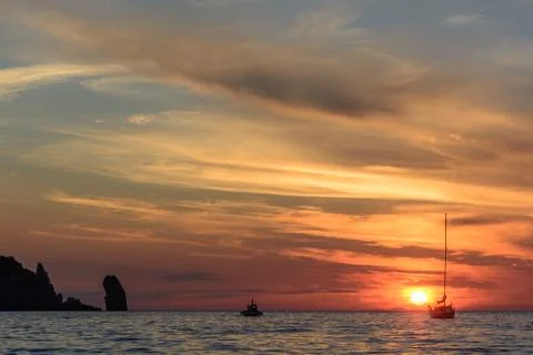Sunset on Campese beach Stock Photos