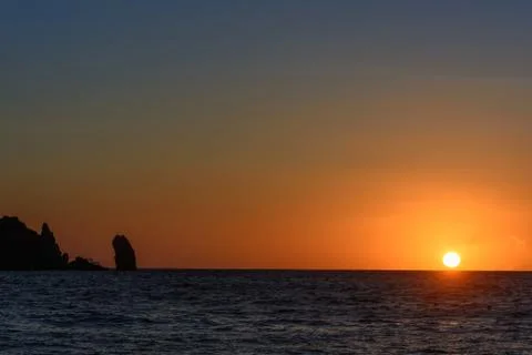 Sunset on Campese beach 库存照片