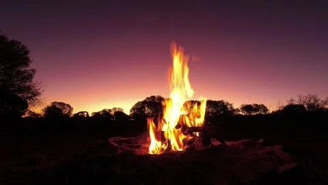 Sunset Campfire Camp Fire Outback Australia Stock Footage 205191999