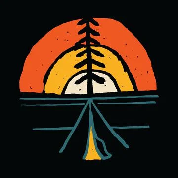 Sunset Camping and Tree Graphic Illustration Vector Art T-shirt Design Stock Illustration