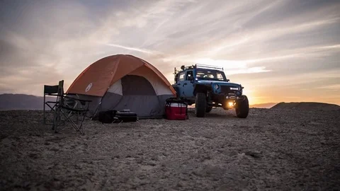 Sunset camping scene Stock Footage 77690451