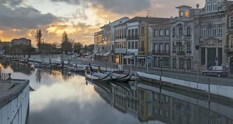 Sunset on a Canal at Aveiro Stock Photos