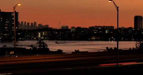 Sunset on the canal in Miami Stock Footage 321098314