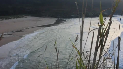 Sunset in a Cantabrian beach in a winter day Stock Footage 266840507