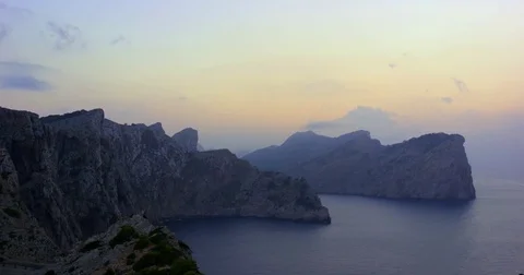 Sunset at Cap de Formentor, Mallorca, Spain. Beautiful cliffs and the Sea view Stock Footage 78620427
