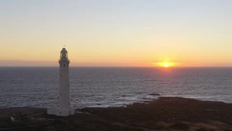 Sunset Cape Leeuwin Lighthouse Over Open Southern and Indian Oceans From Cliff Stock Footage 326571377