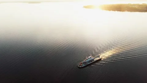Sunset Car Ferry on Lake Champlain Stock Footage 318380224