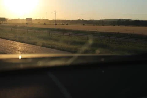 Sunset with Car Windshield Foto stock